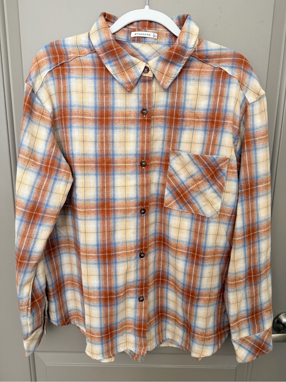 Staccato Plaid Button-Down Shirt Ladies size Large NWOT
